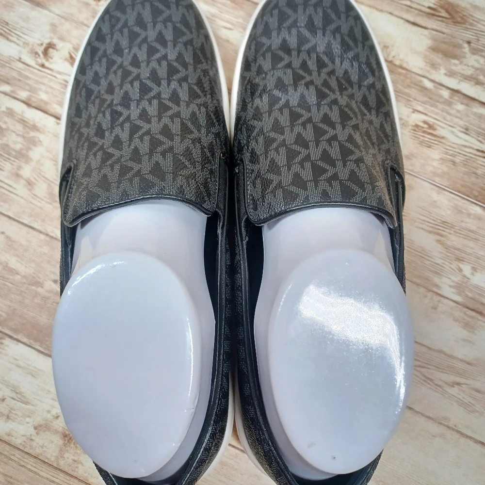 Michael Kors Slip On Laceless Sneakers Black White Gold Women's Size 8.5
